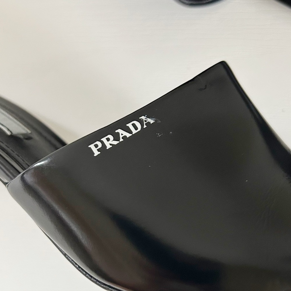 Prada Black Leather Pointed Toe Kitten Heel Mules Size EU 36.5 - Picture 7 of 12